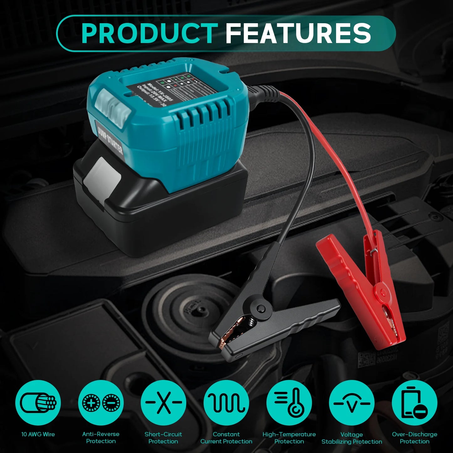 Igniter Jump Starter for Makita 18V Battery 10AWG Car Booster Cable Automotive Emergency Power DIY Adapter with Clips