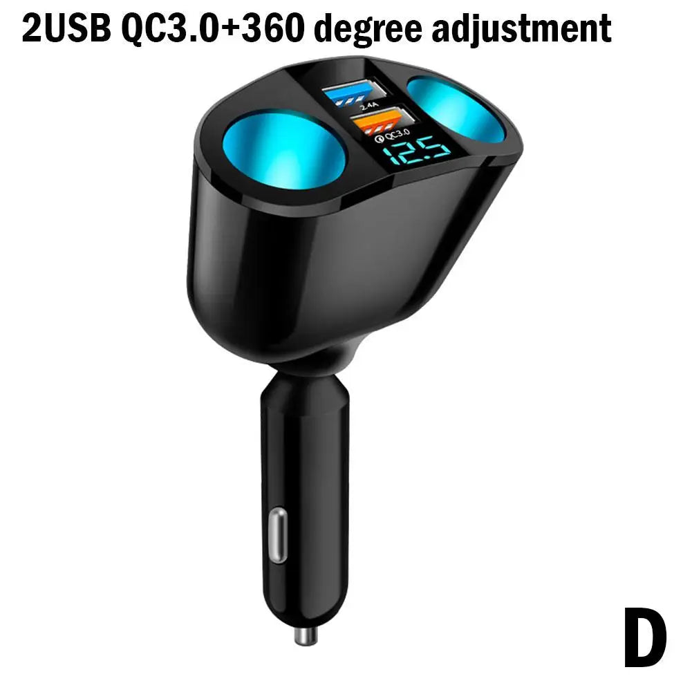 66W Fast Car Charger 12V-24V Socket Splitter Dual USB Type-C Car Charging Digital Display For Mobile Phone DVR Fast Charging