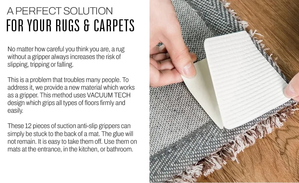 4Pcs Rug Gripper Non Slip Washable Carpet Tape 10*10CM Rug Pads for Hardwood Floors Reusable Rug Grippers Fixed Sticker Bathroom