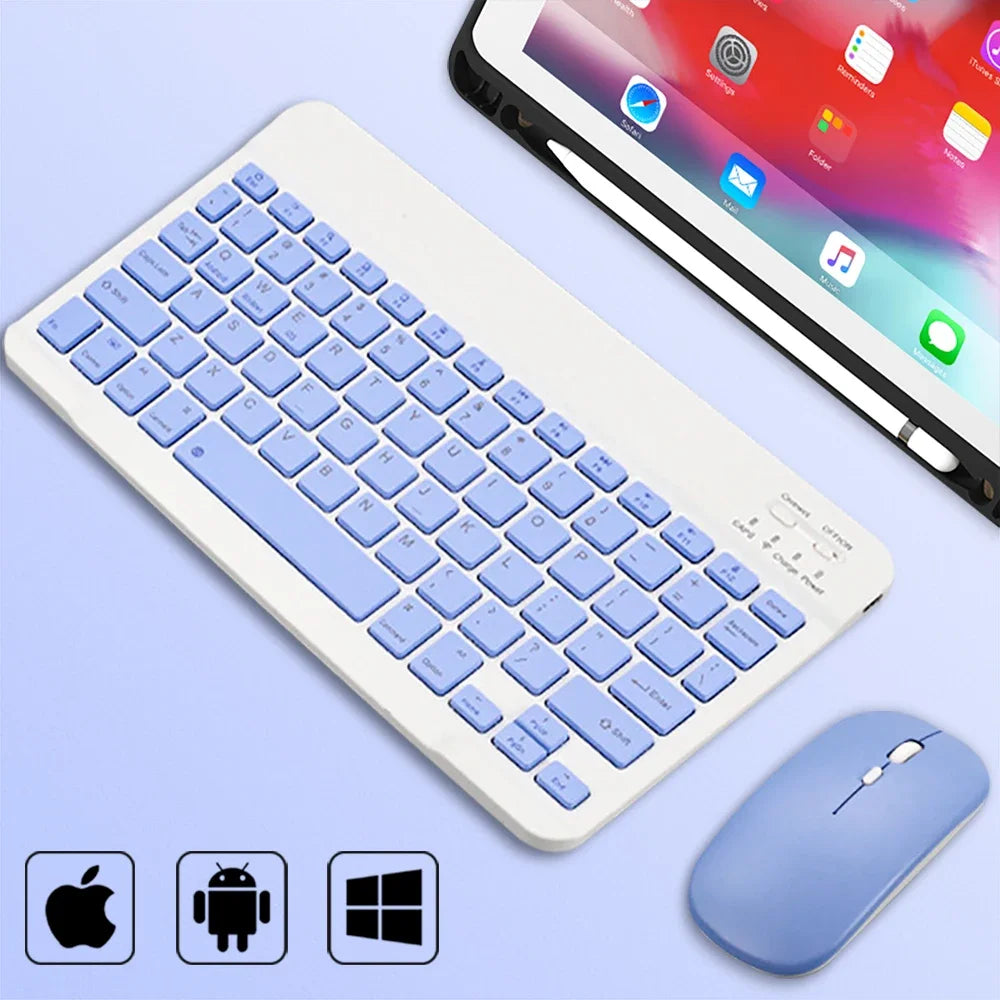 Mini Wireless Bluetooth Mouse 10inch BT Spanish Keyboard For iPad 8 10th 9th generation Phone Tablet Portable For Huawei Android