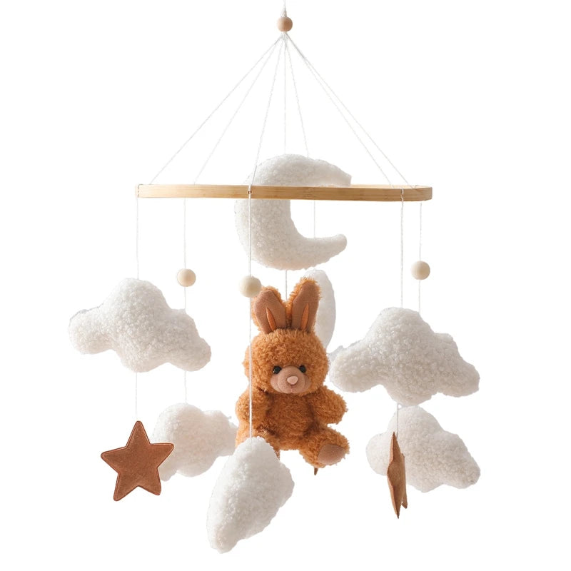 Baby Crib Mobile Rattle Toy 0-12Months Infant Soft Felt mobile Teddy Velvet Bear Bed Bell Hanging Toy Holder Bracket Crib Toy