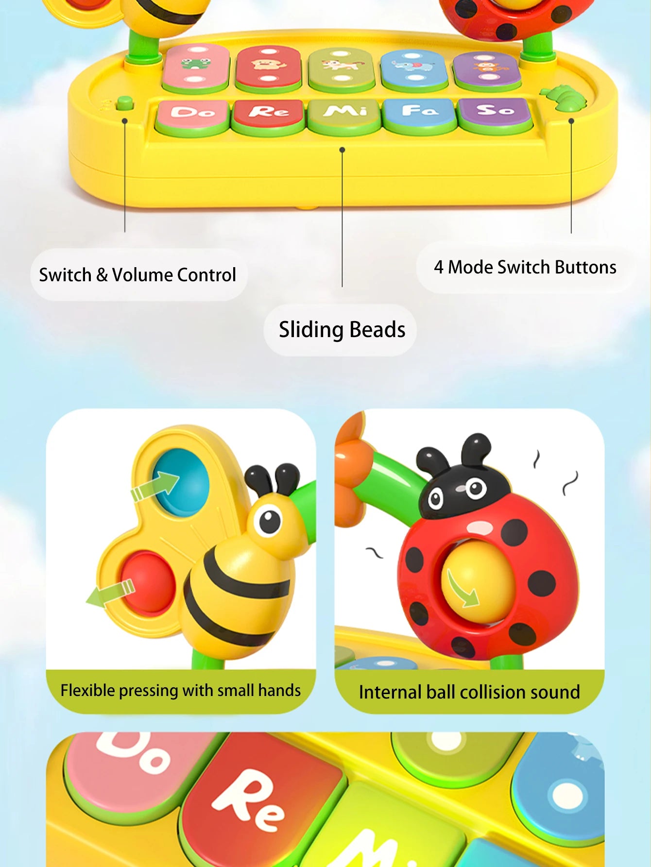 Baby Colorful Insect Musical Instrument - Baby Early Education Smart Electronic Piano Toy for Boys and Girls