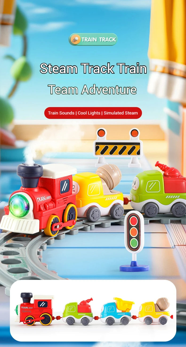 Children Electric Track Train Toy Steam Rail Car with Light&Music Mini Engineering Car Set Kids Puzzle Boy Toys Xmas Gifts