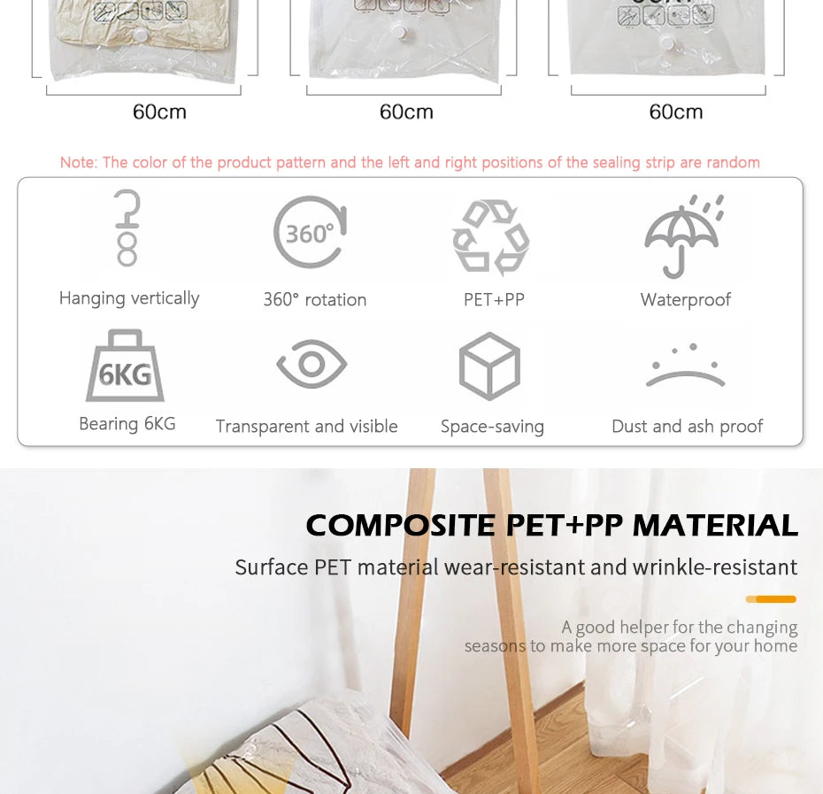Hanging Vacuum Storage Bags Space Saver Bags Vacuum Seal Storage Bag for Suits Dress Coats Jackets Closet Organizer and Storage