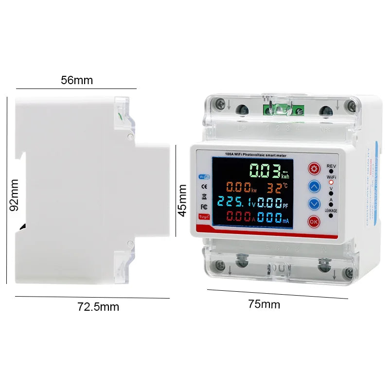 Tuya Smart Life  WiFi Single Phase 100A Energy monitor Two-way Prepaid Meter Auto-reclosing Voltage Current Protector Timer