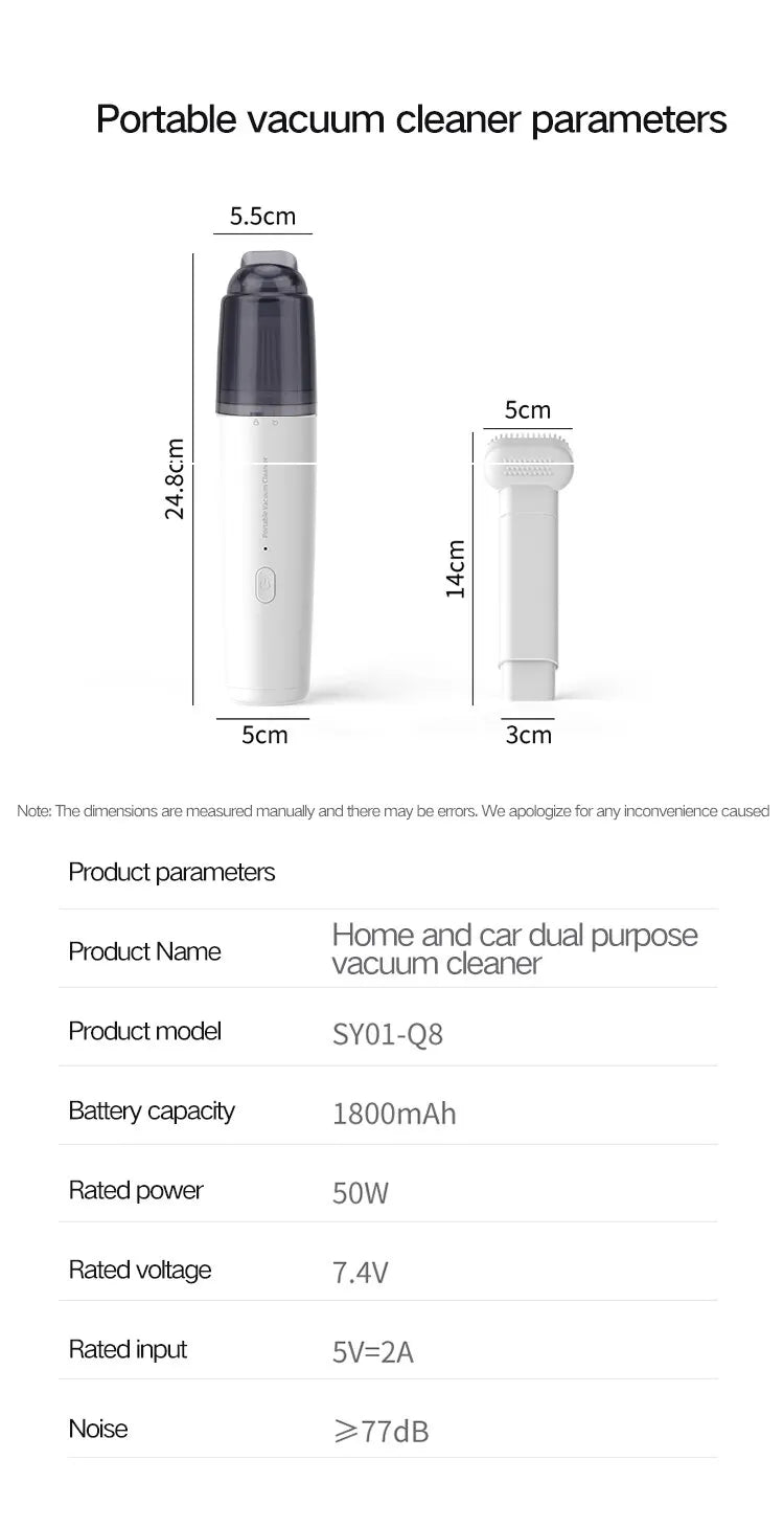 Vacuum Cleaner Mini Car Cleaning Powerful Suction Handheld Car Vacuum Cleaner Rechargeable for Car and Home Auto Vacuum Cleaner