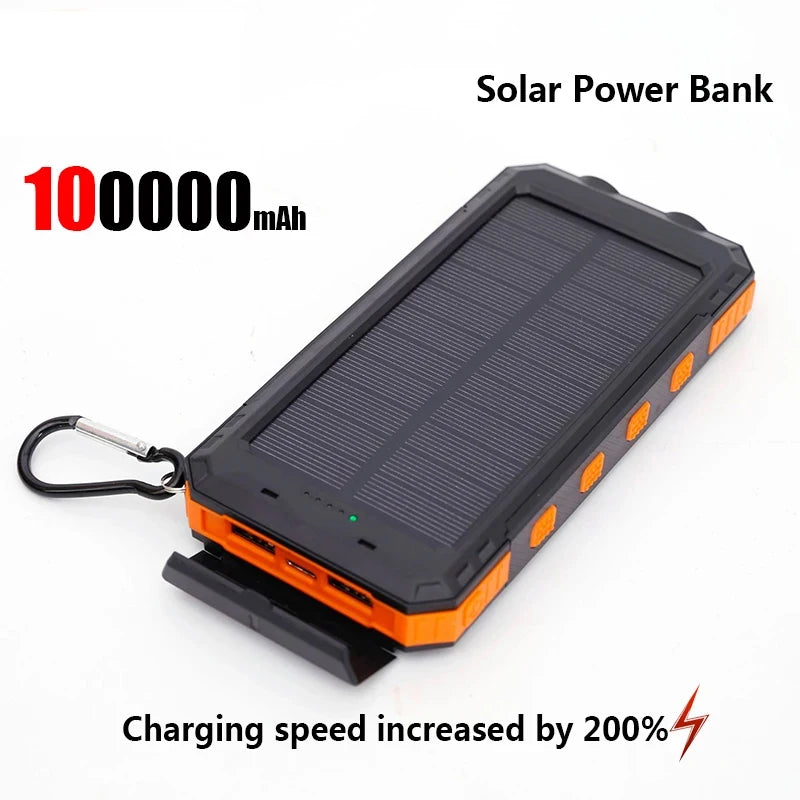 200000mAh Solar Power Bank Portable Large Capacity Charger Compatible with IOS Android USB-A and USB-C Fast Charging