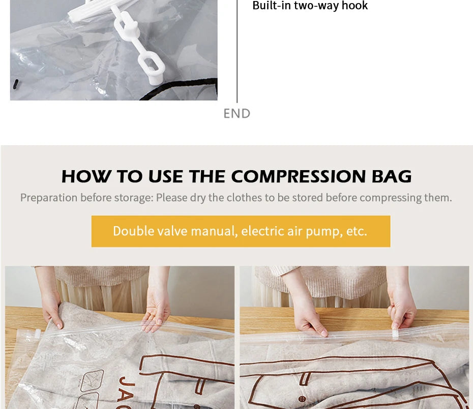 Hanging Vacuum Storage Bags Space Saver Bags Vacuum Seal Storage Bag for Suits Dress Coats Jackets Closet Organizer and Storage