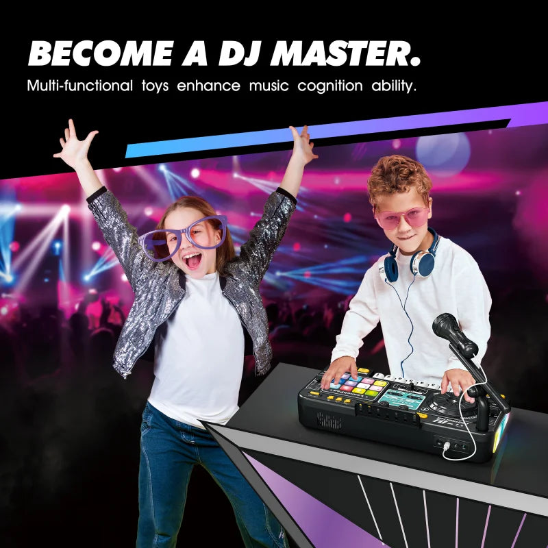 Kid Electricity DJ Mixer with Microphone Electronic Piano Keyboard DJ Turntable Controller Turntable Instrument Kid Birthday Gif