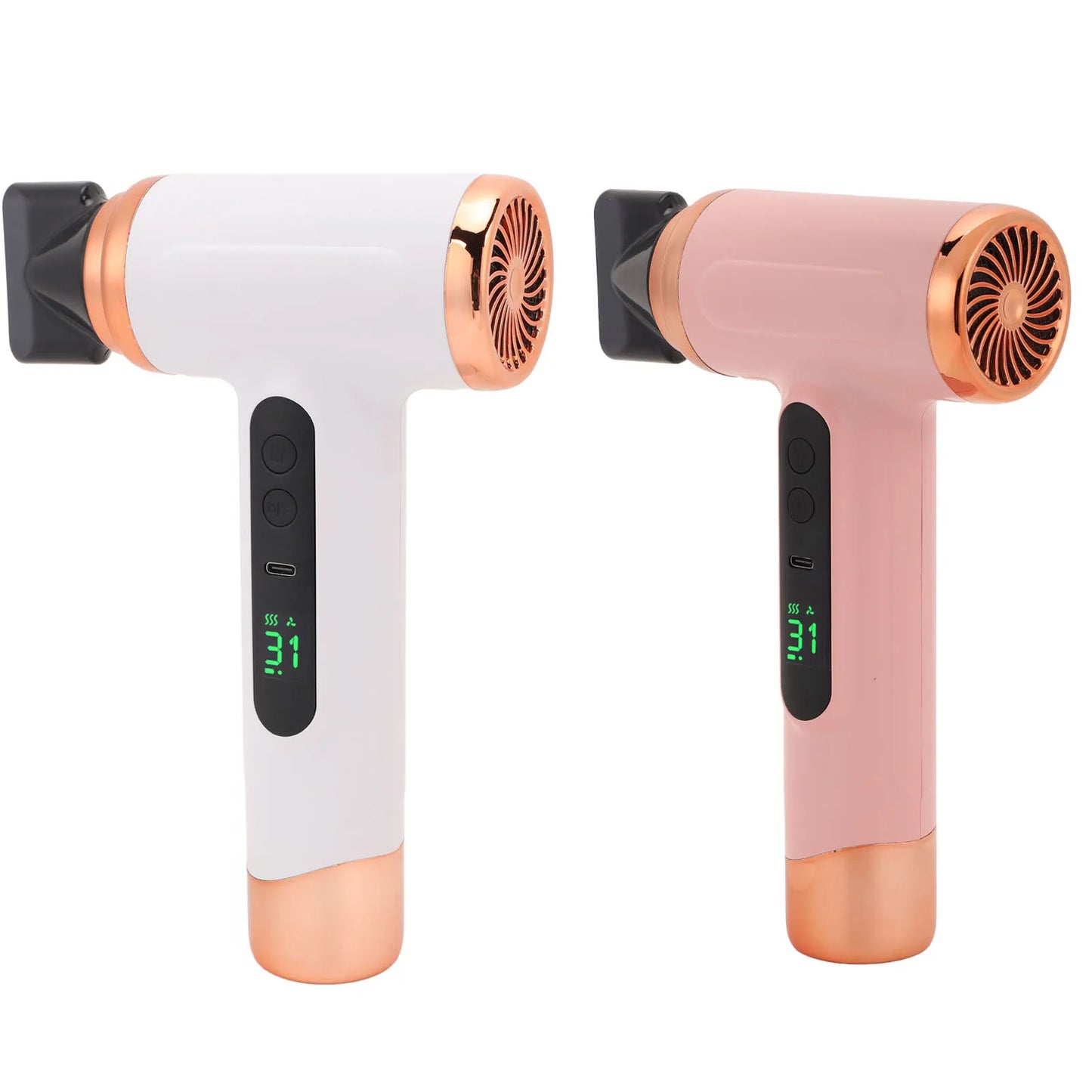 Portable Hair Dryer USB Charging Ergonomic Grip Hot and Cold Air Hair Dryer 200W Fast Drying Lightweight with Nozzle for Travel