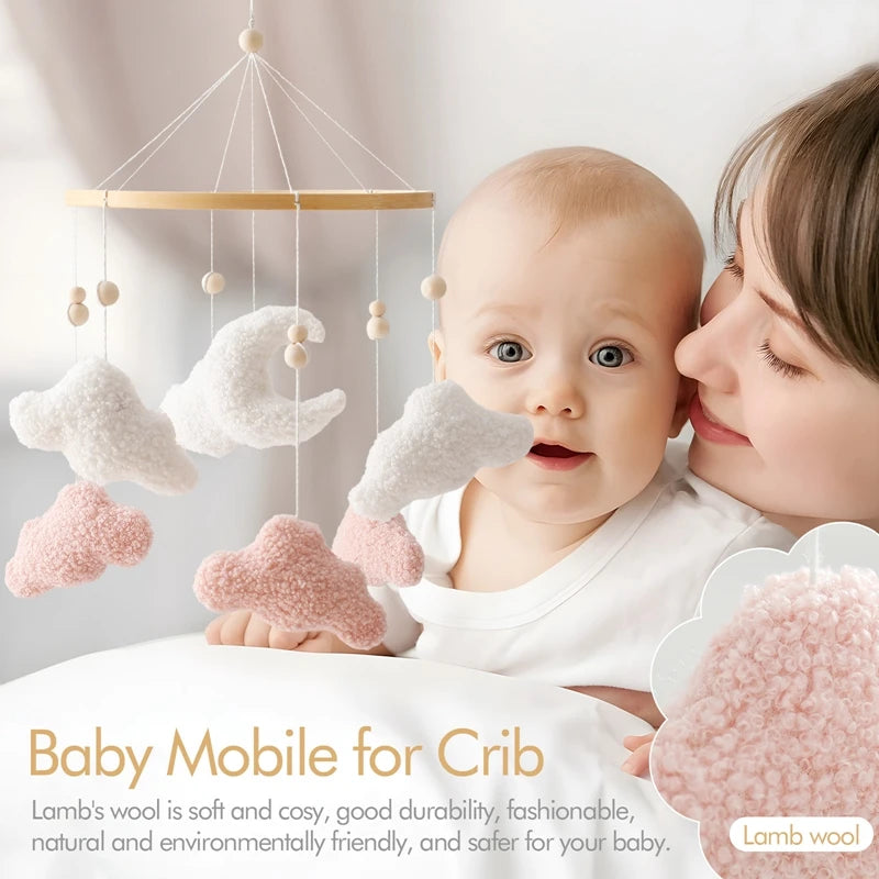 Baby Crib Mobile Rattle Toy 0-12Months Infant Soft Felt mobile Teddy Velvet Bear Bed Bell Hanging Toy Holder Bracket Crib Toy