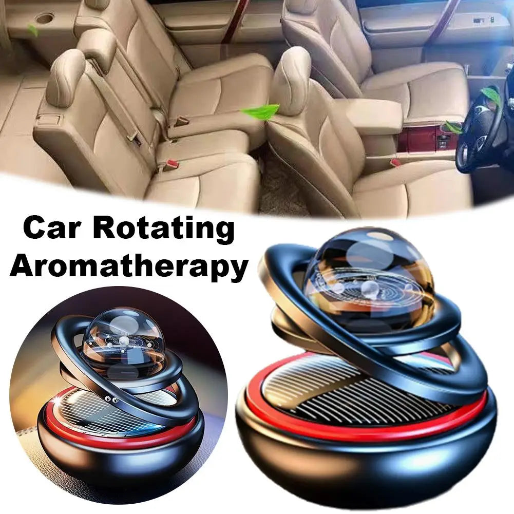 Car Air Freshener Solar Energy Air Purifier With incense tablets Autorotation Interstellar Ball Double Ring Suspension Decor