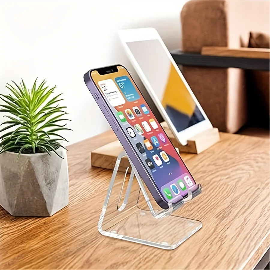 Acrylic Cell Phone Stand, Transparent Phone Stand for Desk, Suitable for iPhone 14 13 Pro Max, All Smartphone 4-8in