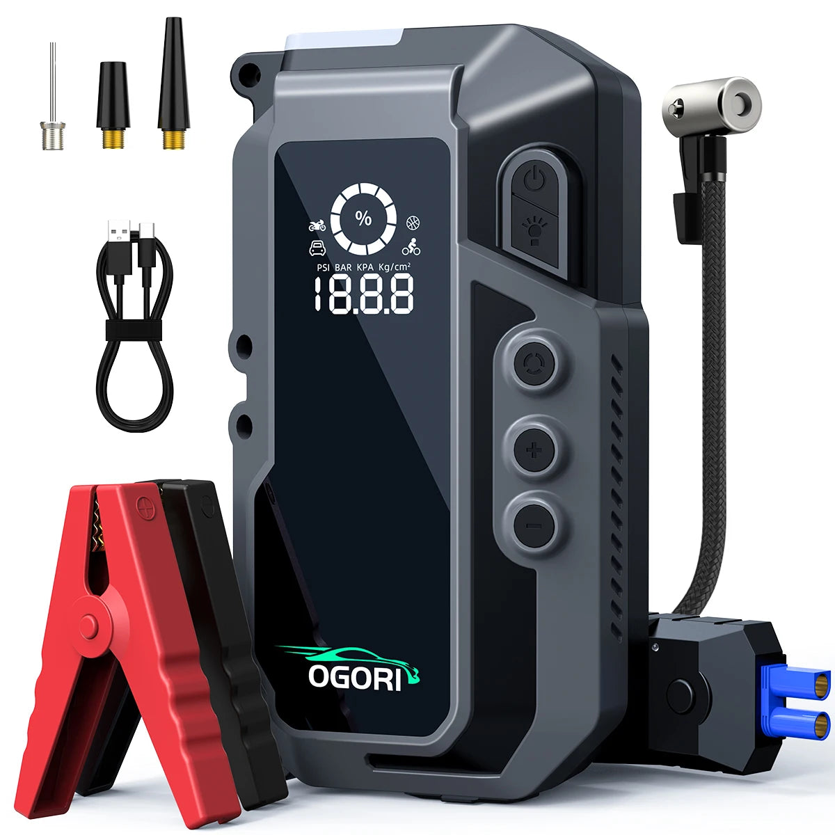 Car Jump Starter 150PSI Air Pump 7000A Portable Auto Emergency Booster with Wireless Tire Inflator Fast Charging Starting Device