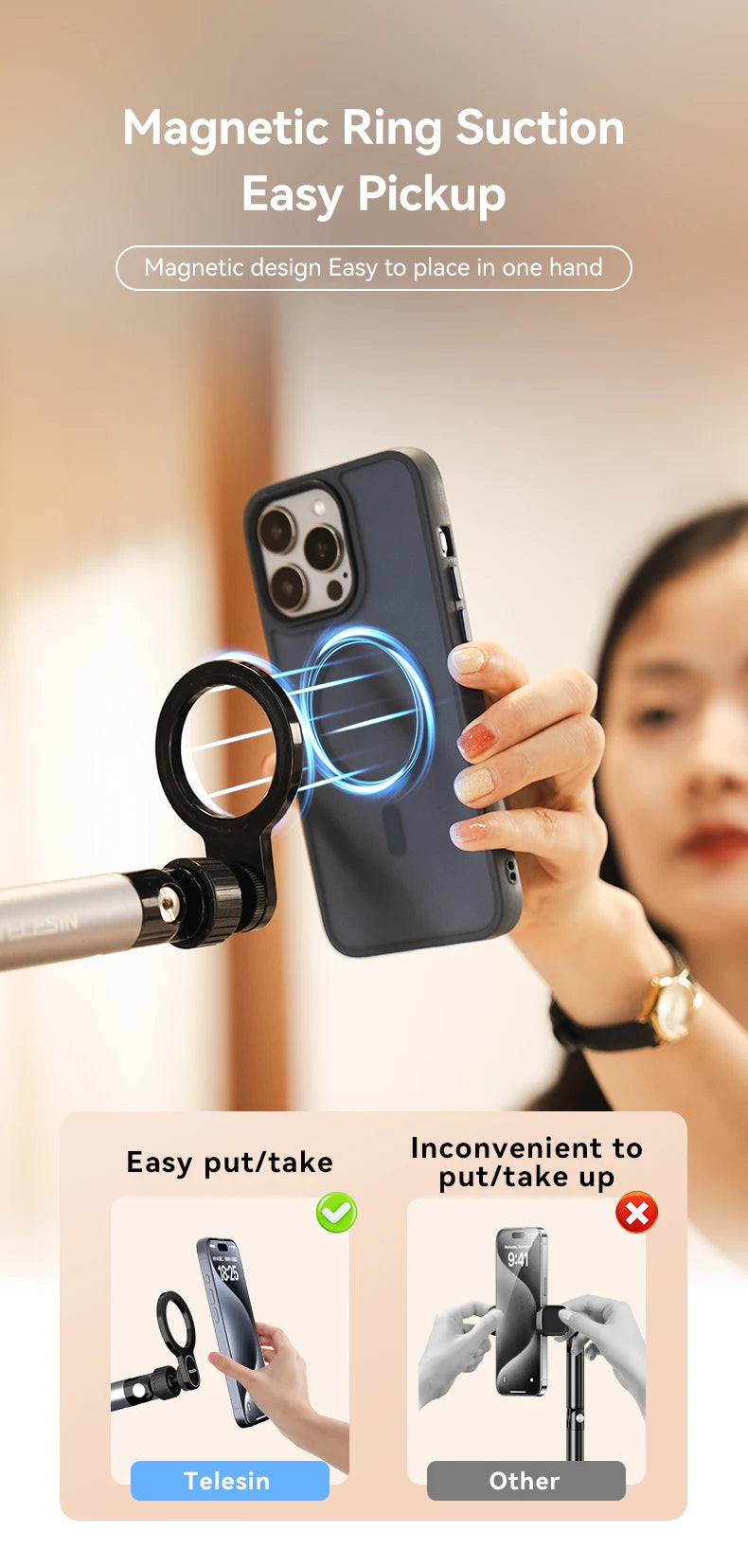 TELESIN Universal Magnetic Mobile Phone Quick Release Photography Stand Holder Aluminium alloy Phone Stand For Smart phone