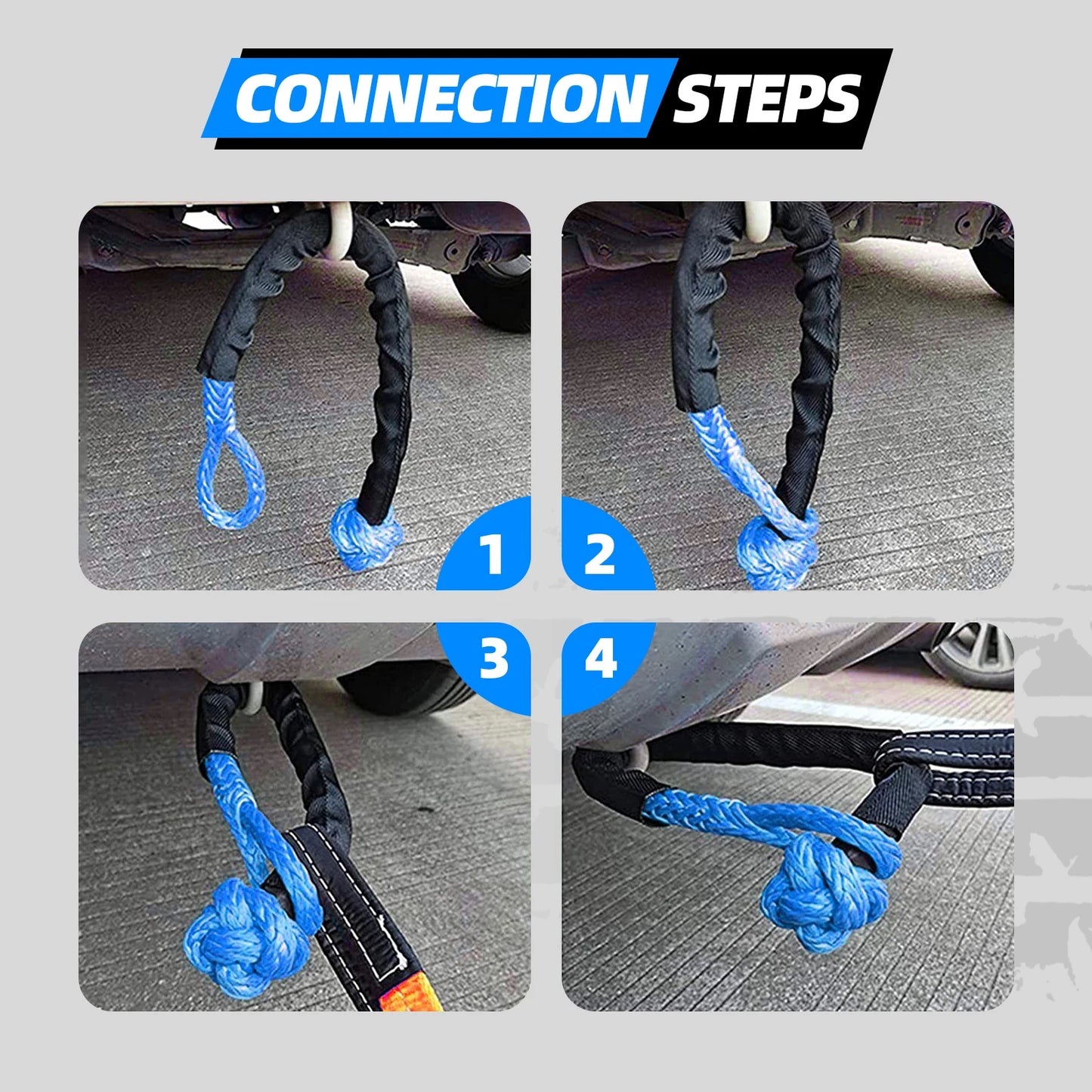 41000lbs Soft Shackle Synthetic Rope Heavy Duty Offroad 4X4 Tow Shackle Strap with Protective Sleeve for Jeep Truck SUV