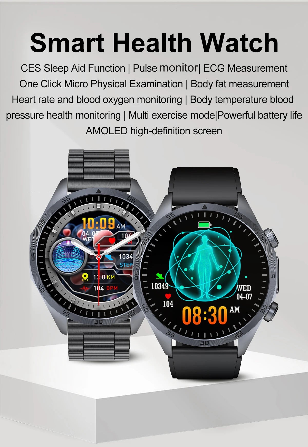 2025 Laser Pulse Uric Acid Blood Fat Nursing Smart Watch Men Body Fat Blood pressure ECG+PPG Sleep aid Treatment Health Watch