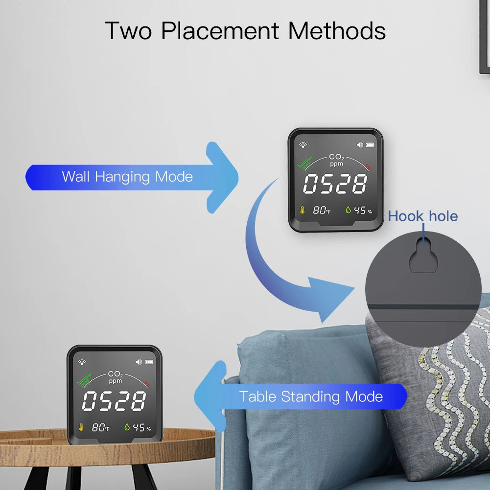 MOES Air Quality Carbon Dioxide Detector with Alarm Clock,Temperature Monitor,Humidity Air Tester,WiFi/BT,Tuya Smart,3 in 1,CO2