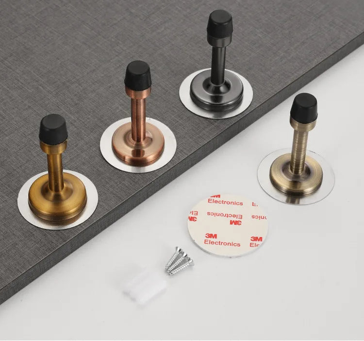 Stainless Steel Door Stops, Wall Mounted Door Stopper with Rubber Holder and Catch, Floor Fitting with Screws for HomeBedroom