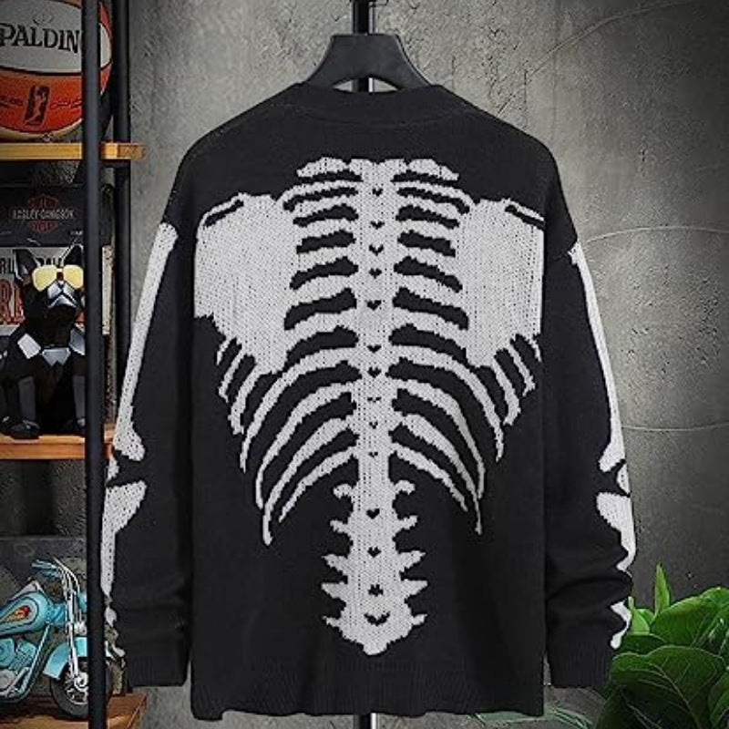 Autumn Winter Knit Sweater Coat 2026 Halloween Skull Knitted Cardigan Women Loose Female V Neck Coat Long Sleeve Tops Jacket
