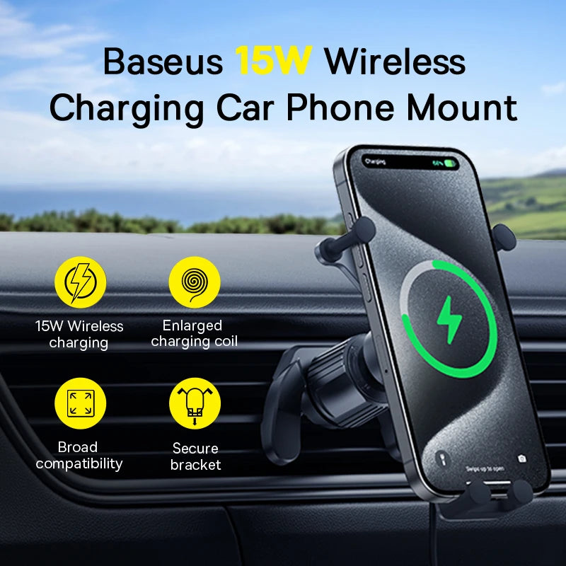 Baseus Car Phone Holder Wireless Charger Car Charger for Air Vent Mount Fast Charging For iPhone 12 13 14 Support Xiaomi Huawei