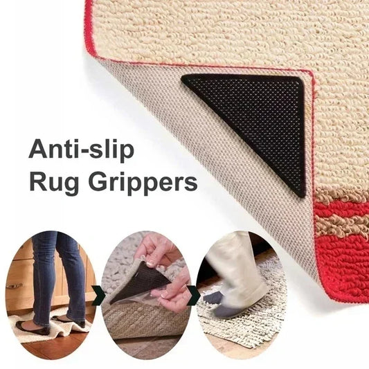 4-Piece Silicone Carpet Carpet Clip Anti-Slip Grip Corner Mat Anti-Slip Mat for Home Bathroom Living Room (Color: Black)