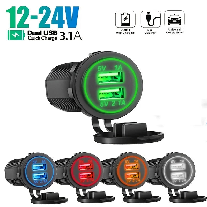 Dual USB Car Charger 3.1A Mobile Phone Charger with LED Waterproof Power Socket Suitable for Vehicle Modification Charger