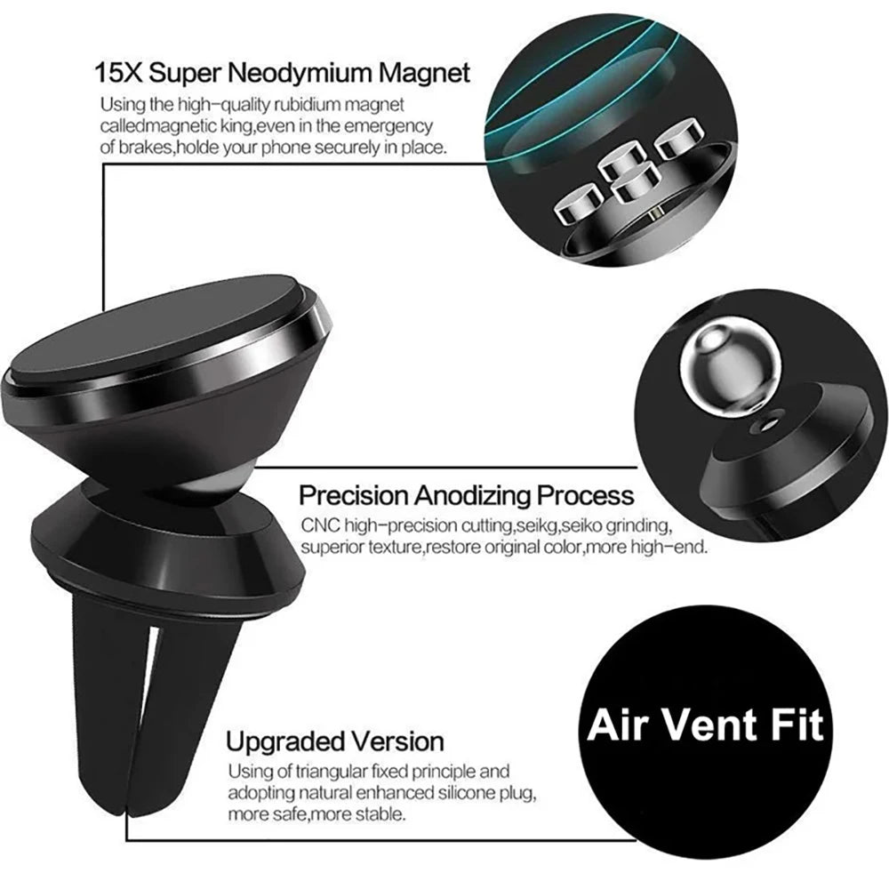 Universal Magnetic Phone Holder Car Mount With Car Air Vent Clip Cellphone Mount Phone Bracket 360 Degree Adjustable Smart Phone
