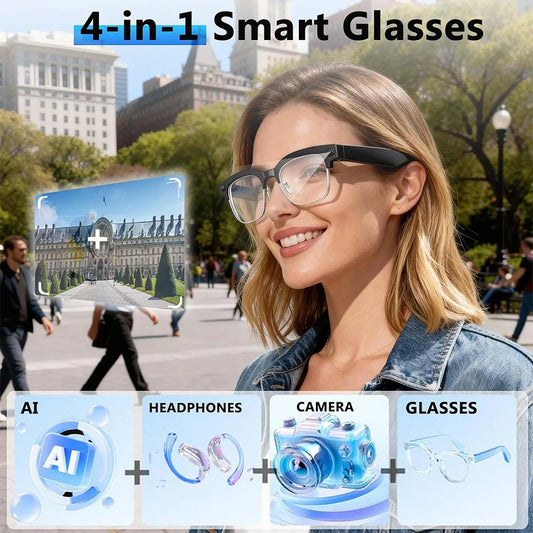2026 New Smart Glasses 800W Ultra-Wide HD 4K Camera Video Recording 4GB AI Photo Recognition Bluetooth Call Translation Voice