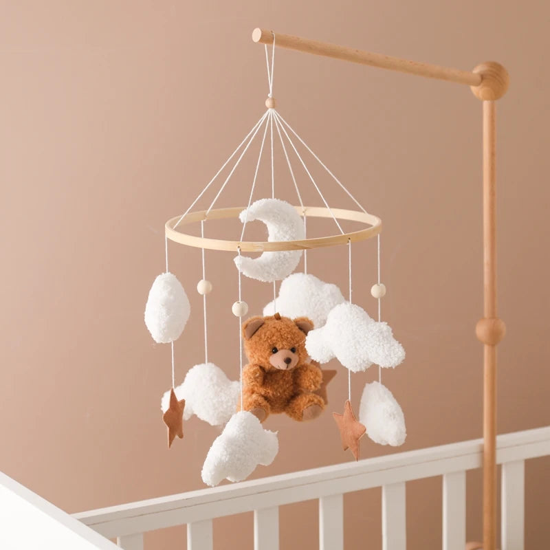Baby Crib Mobile Rattle Toy 0-12Months Infant Soft Felt mobile Teddy Velvet Bear Bed Bell Hanging Toy Holder Bracket Crib Toy