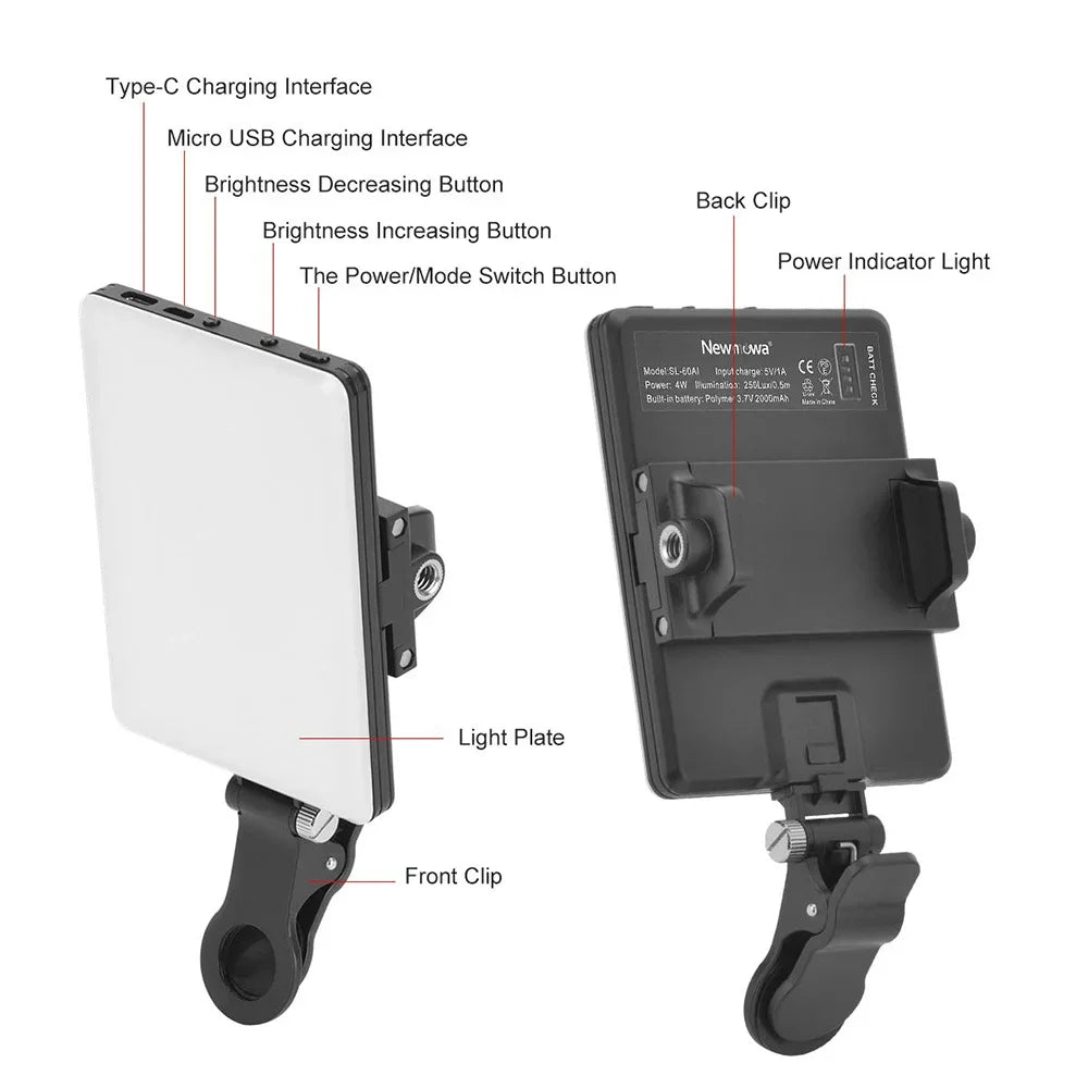 طقم إضاءة LED للهاتف المحمول، مصباح إضاءة للتصوير الفوتوغرافي، مزود بمنفذي شحن USB PD، مناسب للبث المباشر، صور السيلفي، ومؤتمرات الفيديو.
