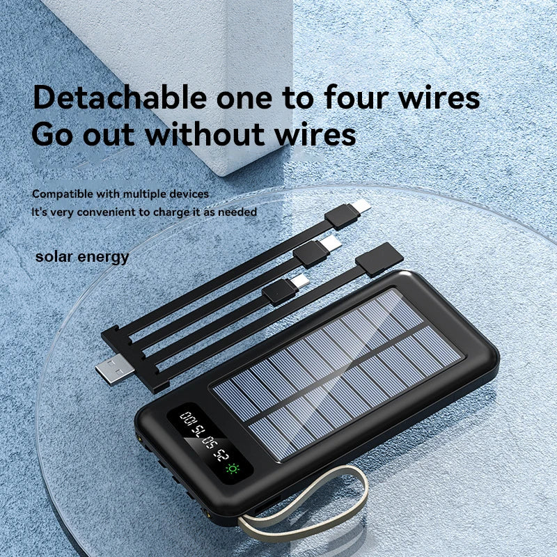بنك طاقة شمسي بسعة 50000 مللي أمبير، بطارية شحن سريع، كابلان USB 4، شاشة عرض رقمية LED، متوافق مع أجهزة iPhone