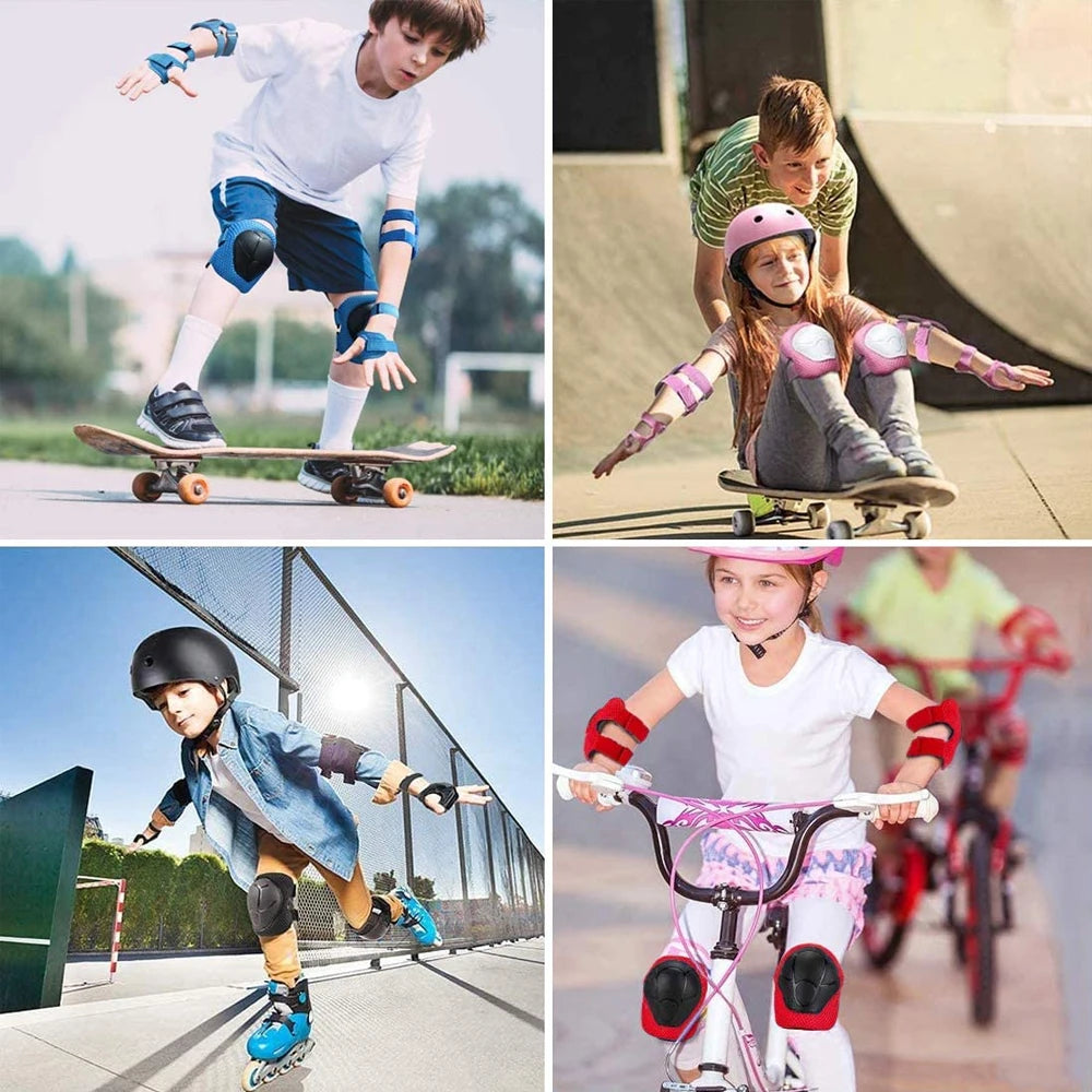 6PCS Kids Protective Gear Set Knee Pads for  3-14 Years Toddler Knee & Elbow Pads with Wrist Guards 3 in 1 for Skating Cycling