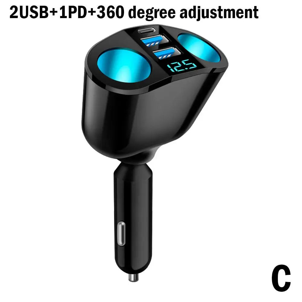 66W Fast Car Charger 12V-24V Socket Splitter Dual USB Type-C Car Charging Digital Display For Mobile Phone DVR Fast Charging
