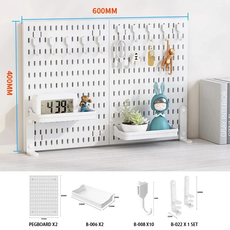 Desktop pegboard storage kit: Stand-up clip - on panels, perfect for home office and study storage.