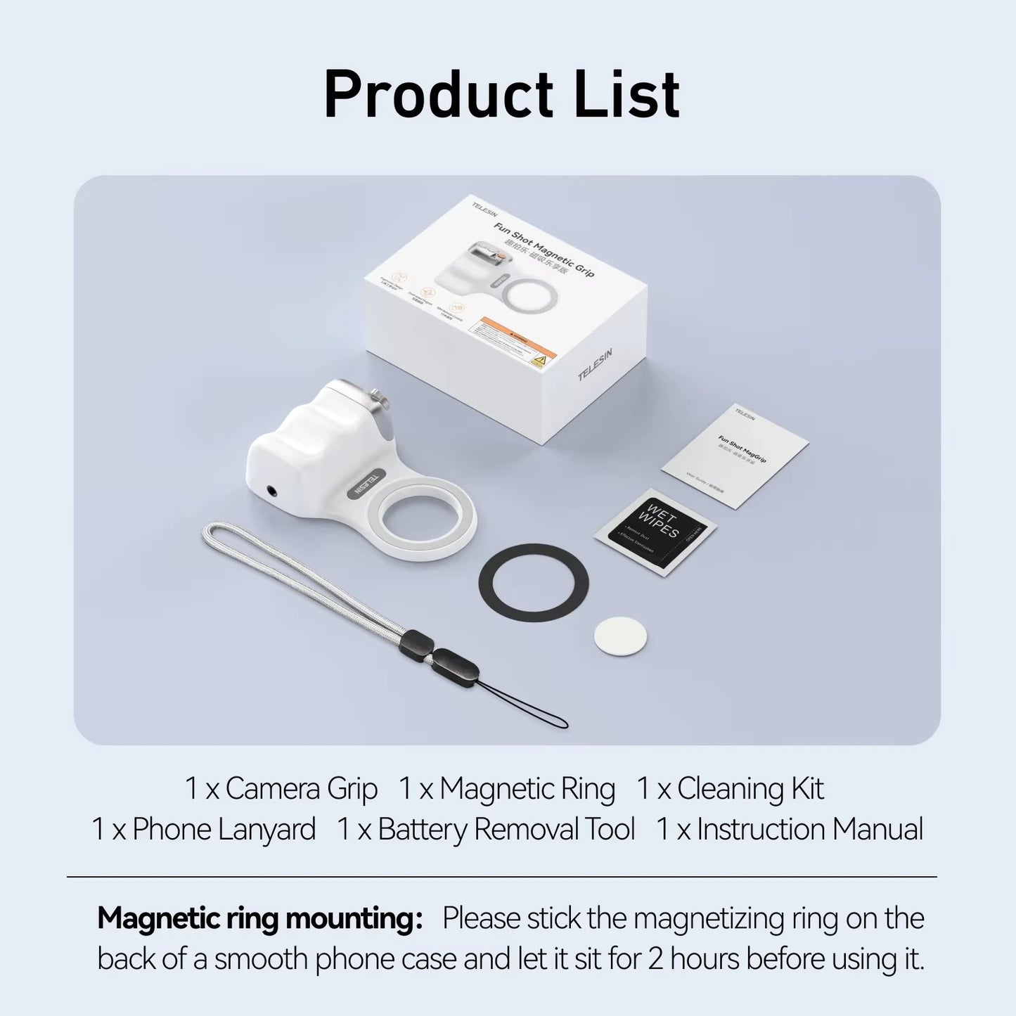 TELESIN Fun Shot Magnetic Phone Camera Grip + C03 Magnetic Selfie Light Bundle Kit Compatible with iPhone & Android