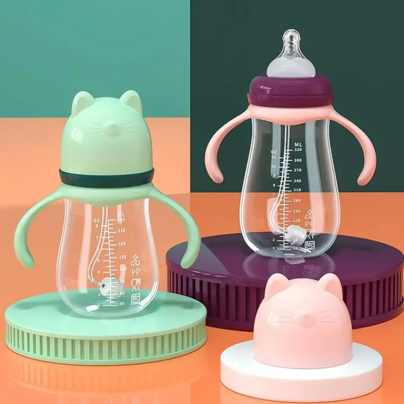 Baby Milk Feeding Bottle Set With Handle Infant Bottles Silicone Nipple BPA