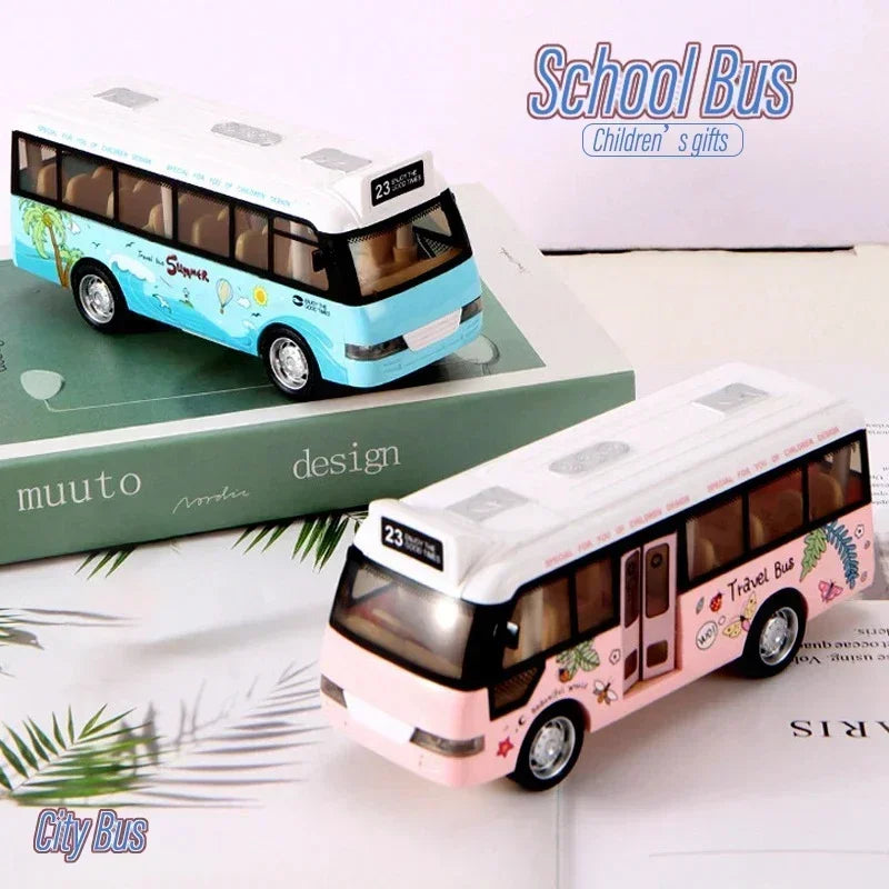 Interactive Die Cast Metal School Bus Toy with Sound Light Friction Powered Play Vehicle  Gifts for Kids' Fun Imaginative Play
