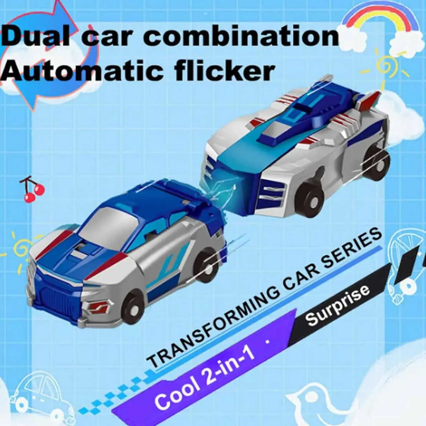 2 in 1 Collision Transforming Car Toy, Magnetic Cars Transform Fun - Cars with Collision Transformation Party Favors Gift