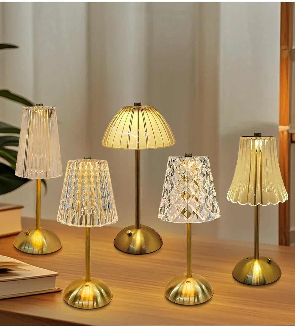 Crystal LED Table Lamp Touch Sensor Desktop Night Light Rechargeable Reading Lamp for Bedroom Bedside Hotel Bar Decor Dimmable
