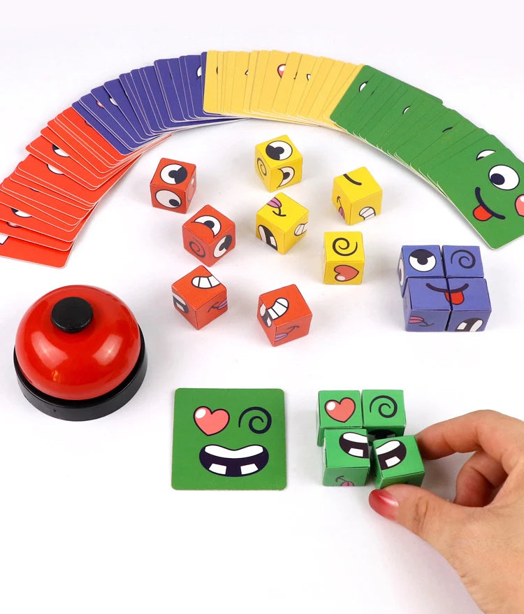 Kids Face Change Expression Puzzle Building Blocks Montessori Cube Table Game Toy Early Educational Toys for Boy s Children Gift