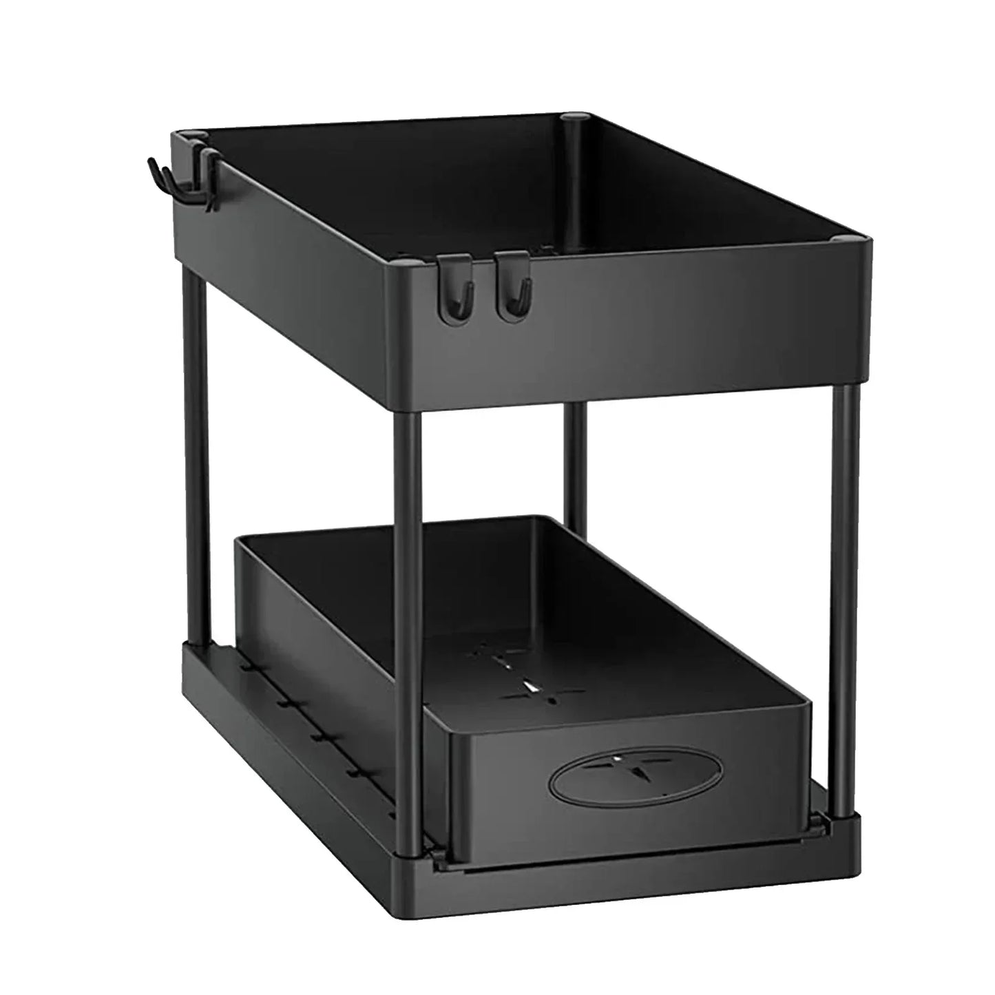 New 2 Tier Under Sink Organizer Sliding Cabinet Basket Organizer Storage Rack with Hooks Hanging Cup Bathroom Kitchen Organizer