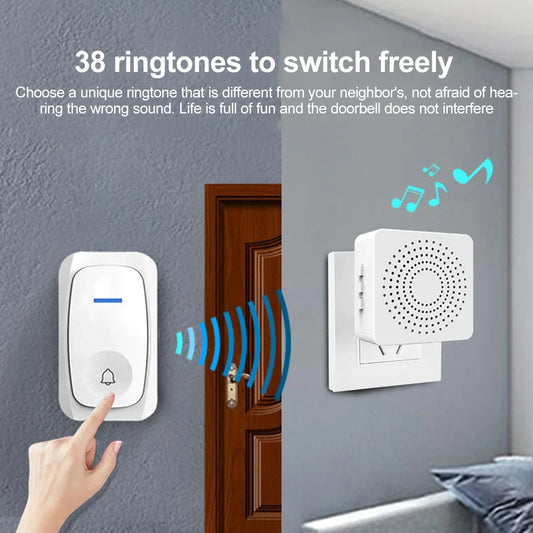 USB Wireless Doorbell Waterproof Welcome Chime Home Door Bell Intelligent Three-speed volume 38 Songs Smart Melodies Alarm