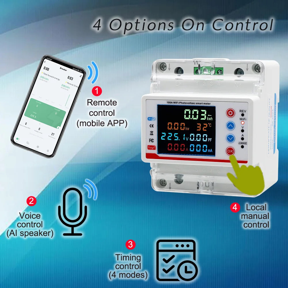 Tuya Smart Life  WiFi Single Phase 100A Energy monitor Two-way Prepaid Meter Auto-reclosing Voltage Current Protector Timer