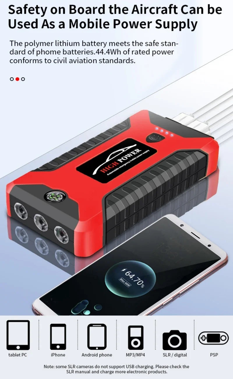 Portable Car Battery Starter Auto Jump Starter 99800mAh Petrol Diesel Car Emergency Booster Start Power Supply 12V For Cars
