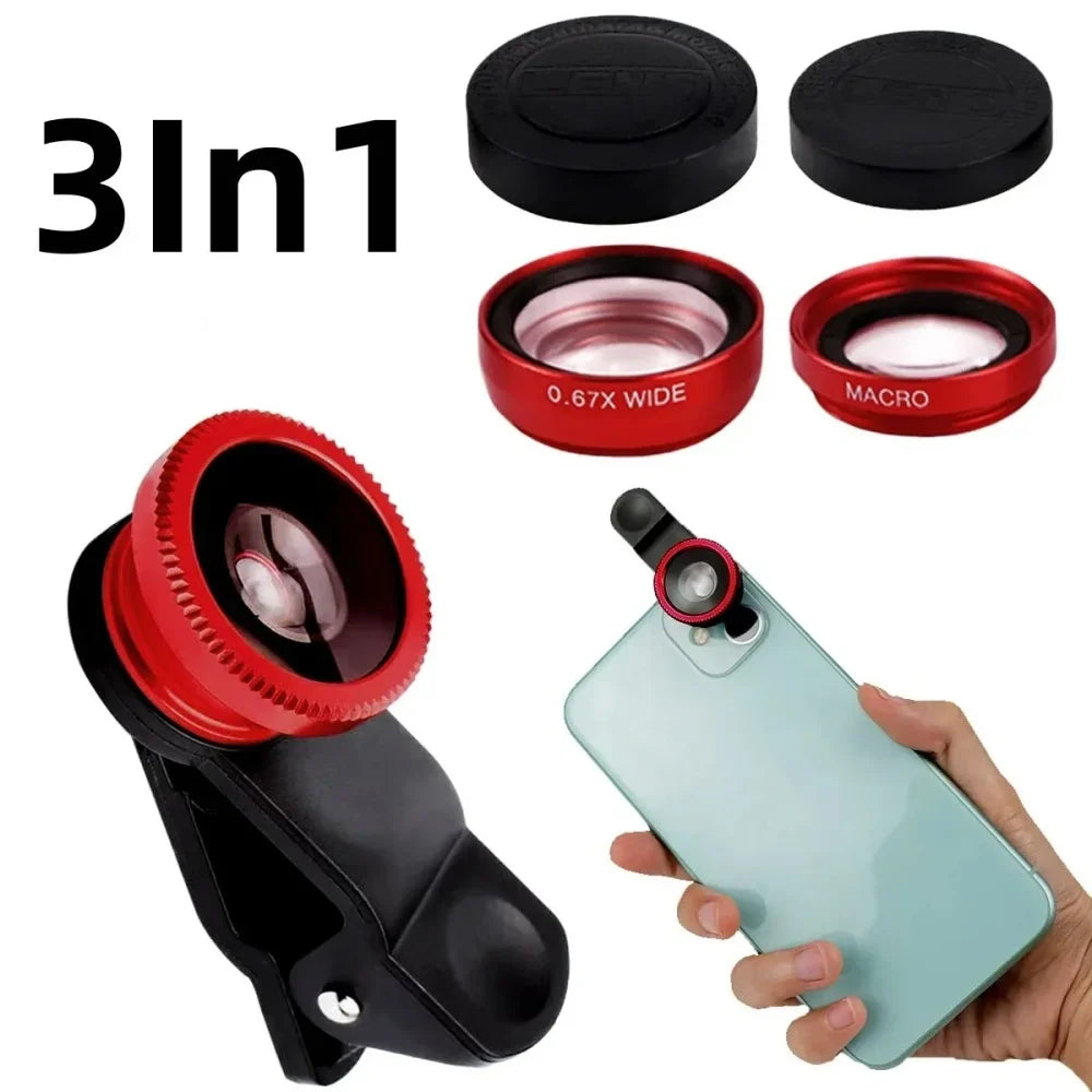3 in 1 Fisheye Phone Lens 0.67X Wide Angle Zoom Lens Fish Eye Macro Lenses Camera Kits With Clip for iPhone Xiaomi Smart Phone
