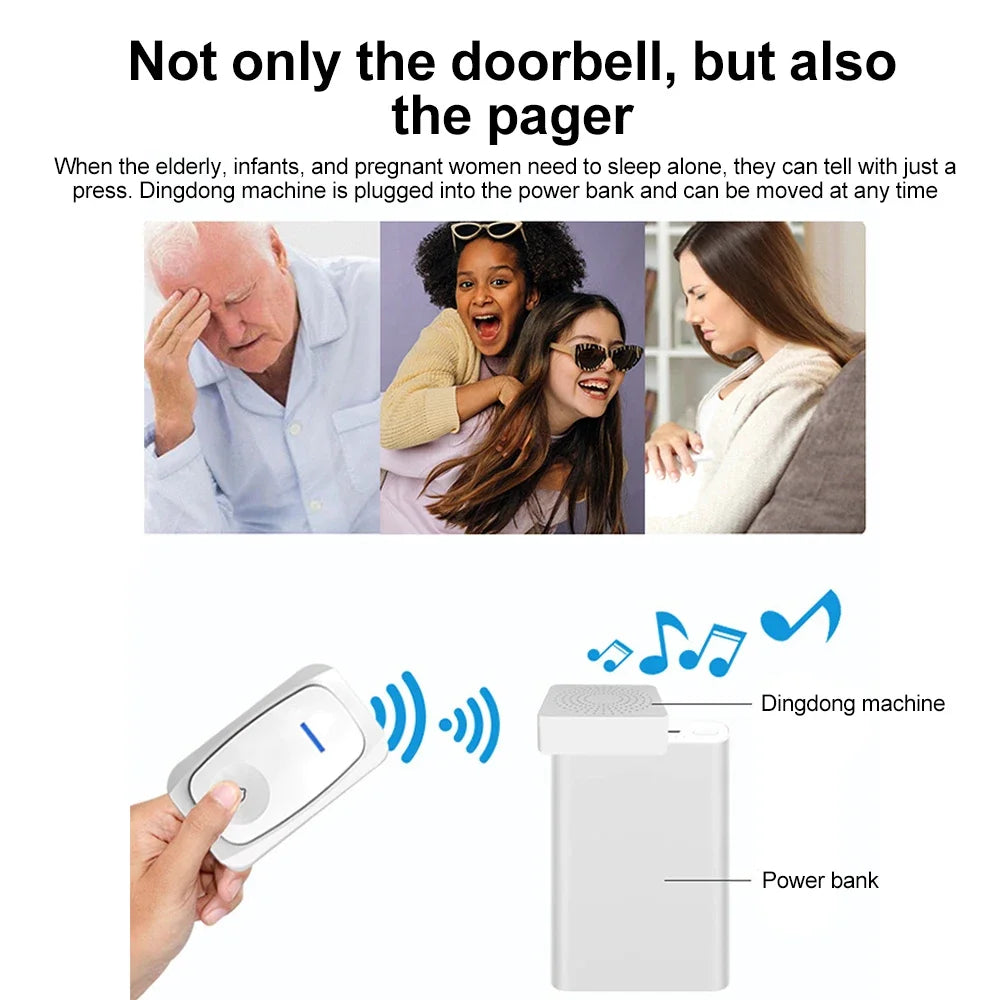 USB Wireless Doorbell Waterproof Welcome Chime Home Door Bell Intelligent Three-speed volume 38 Songs Smart Melodies Alarm
