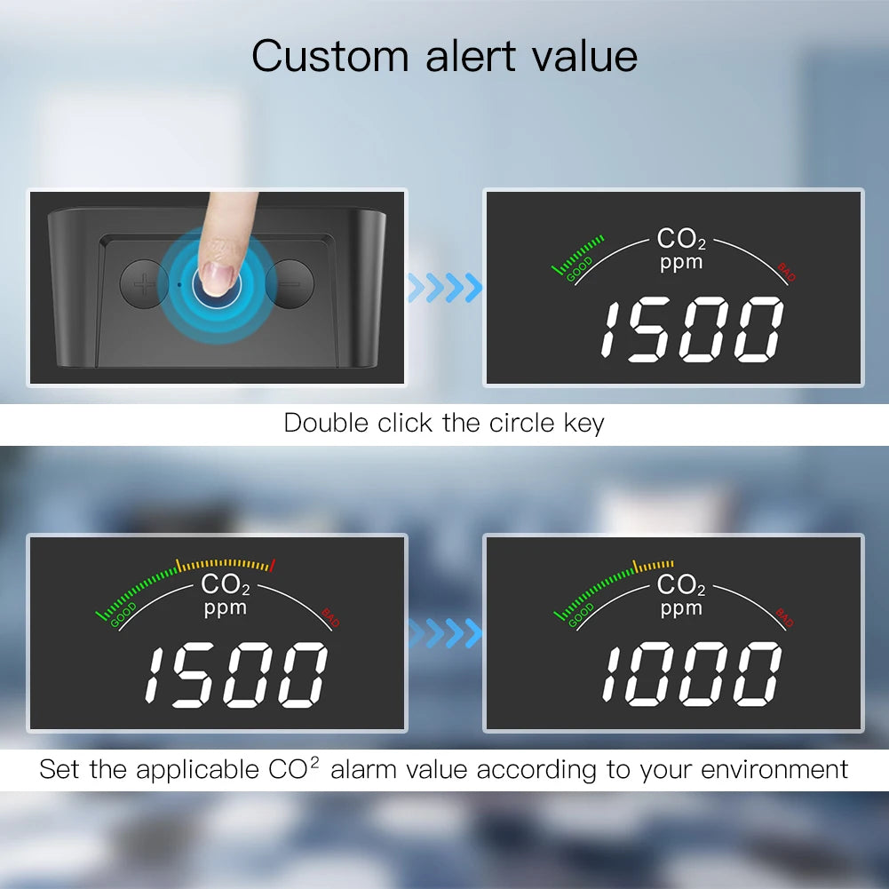 MOES Air Quality Carbon Dioxide Detector with Alarm Clock,Temperature Monitor,Humidity Air Tester,WiFi/BT,Tuya Smart,3 in 1,CO2