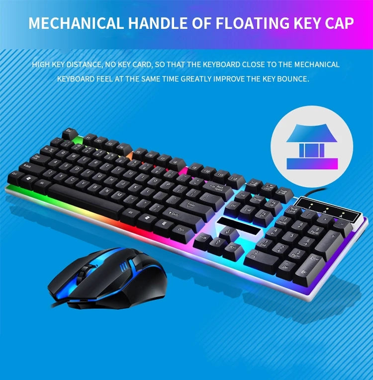 Игровой комплект: клавиатура и мышь с RGB-подсветкой, 104 клавиши, проводная клавиатура и мышь для ноутбука, настольного ПК, планшета.