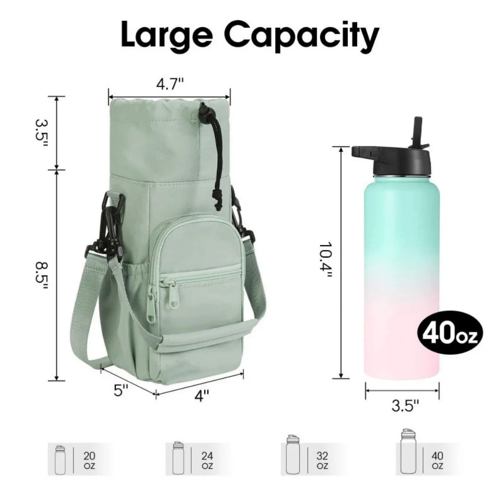 Portable Water Bottle Bag with Adjustable Strap Thermal Mugs Insulated Protective Cover Phone Pocket Outdoor Sports Travel Bag